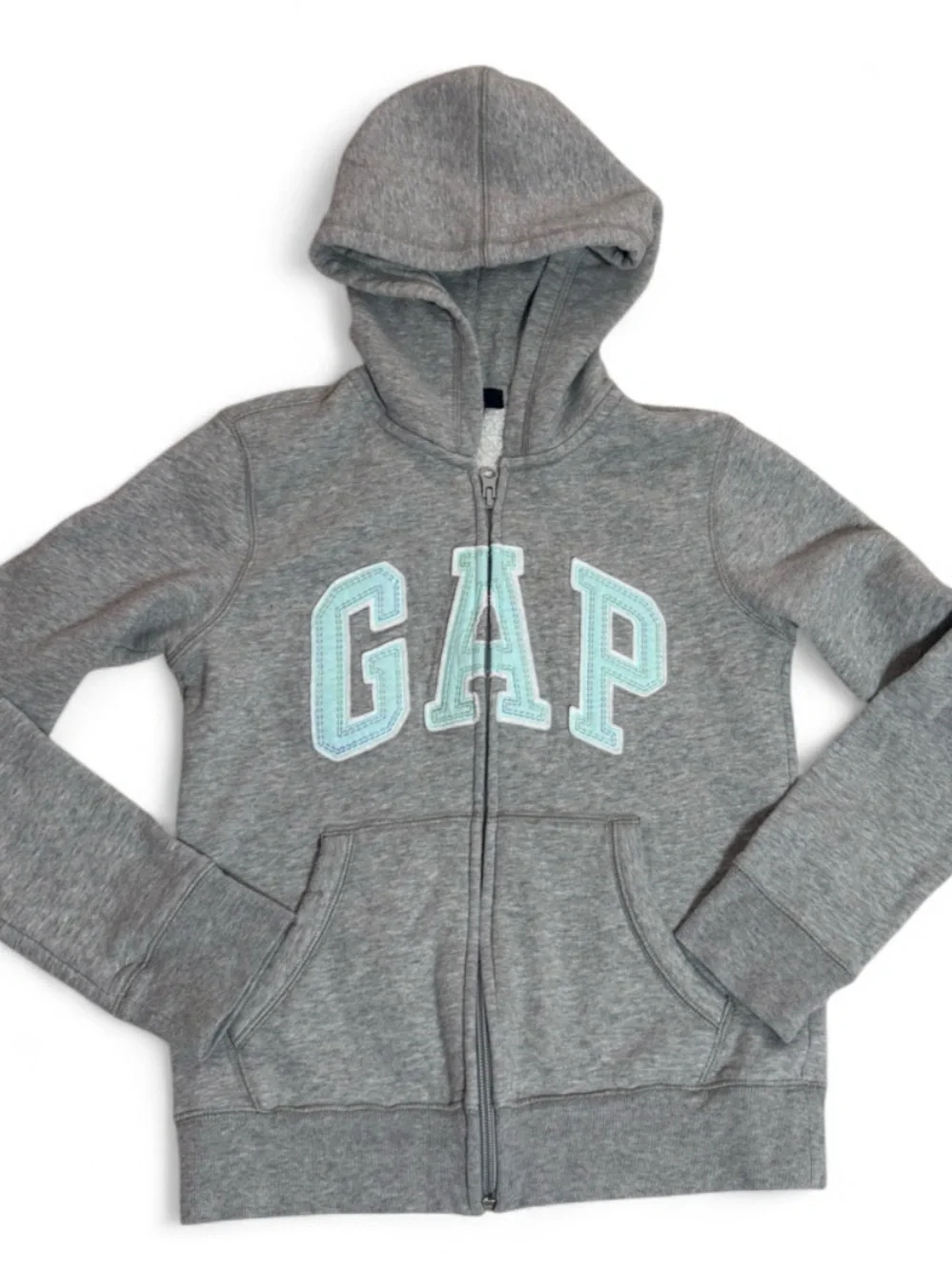 Gap Kids Girls XL 12 Gray Sherpa Lined Full Zip Logo Hoodie Aqua GAP BTS Fall